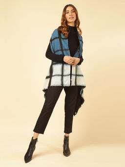Fabindia - White-Blue Wool Checks Wrap