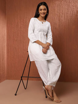 Fabindia - White Cotton Chikankari Tunic