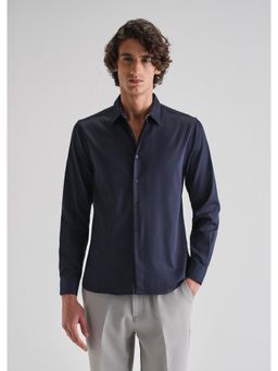 Banana Club - Navy Blue Abstract Printed Cuff Shirt