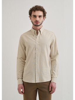 Banana Club - Tan Beige Gingham Check Cotton Oxford Shirt
