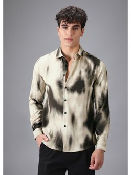 Banana Club - Beige Black Stripe Abstract Printed Shirt