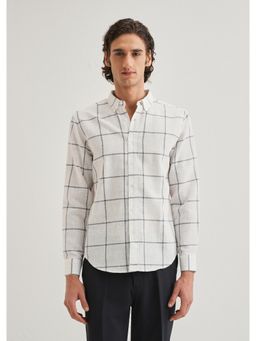 Banana Club - White Windowpane Check Blended Linen Shirt
