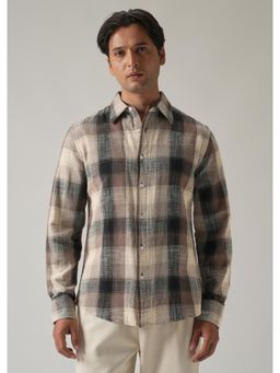Banana Club - Brown Cotton Linen Box Check Shirt