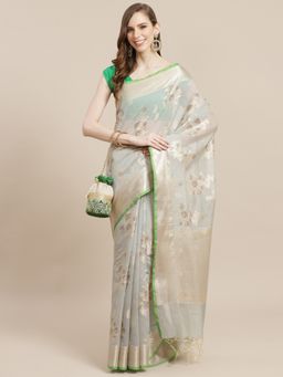 Banarasi Silk Works - Masrise Cotton Woven Saree Grey with Unstitched Blouse