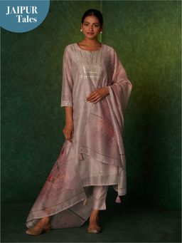Likha - Noor Lilac Mirror Work Kurta Set with Dupatta LIKSKD162 (Set of 3)