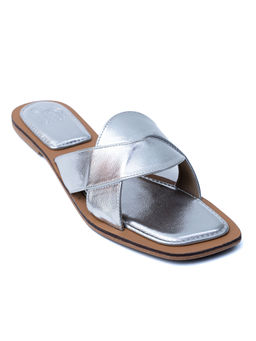 Dapper Feet - Metallic Criss Cross Strap Flats-Silver