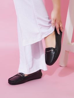 Shoetopia - Upper Bow Detailed Black Loafers For Girls