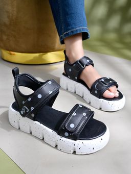 Shoetopia - Polka Dots Smart Casual Black Sandals For Girls