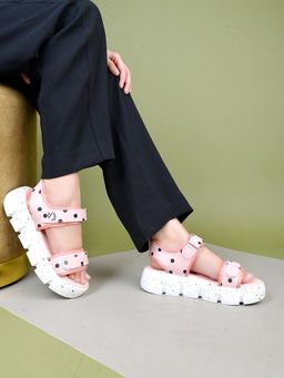 Shoetopia - Polka Dots Smart Casual Pink Sandals For Girls
