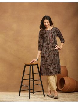 Fabindia - Cotton Ajrakh Printed Black Long Kurta