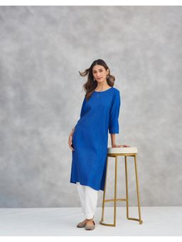 Fabindia - Blue Viscose Silk Pintucks Long Kurta