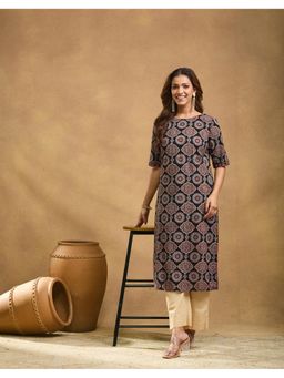 Fabindia - Black Cotton Ajrakh Printed Long Kurta