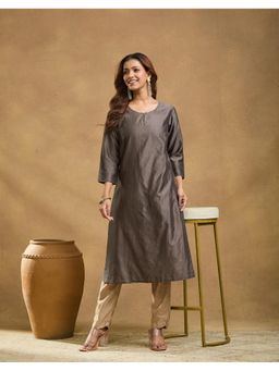 Fabindia - Grey Cotton Silk Long Kurta