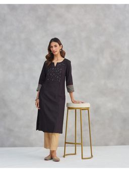 Fabindia - Black Viscose Silk Slim Fit Long Kurta
