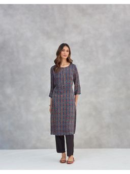 Fabindia - Indigo Viscose Blend Ajrakh Printed Long Kurta