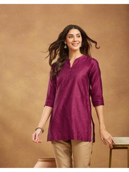 Fabindia - Wine Cotton Silk Blend Chanderi Slim Fit Kurti