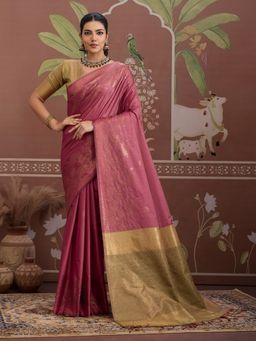Sareemall - Mauve Women Tusshar Silk Woven Saree with Unstitched Blouse