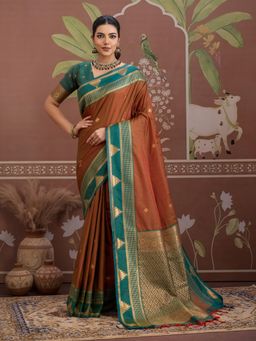 Sareemall - Copper Women Tusshar Silk Woven Saree with Unstitched Blouse