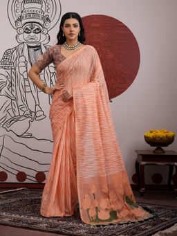 Sareemall - Peach Women Viscose Printed Saree with Unstitched Blouse