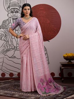 Sareemall - Pink Women Viscose Printed Saree with Unstitched Blouse