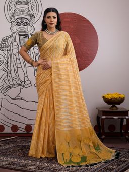 Sareemall - Mustard Women Viscose Printed Saree with Unstitched Blouse