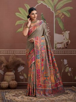 Sareemall - Grey Women Cotton Woven Saree with Unstitched Blouse
