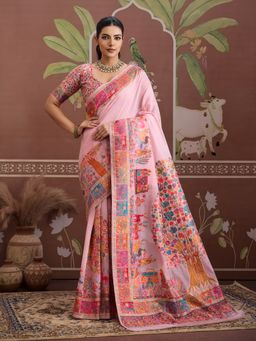 Sareemall - Pink Women Cotton Woven Saree with Unstitched Blouse