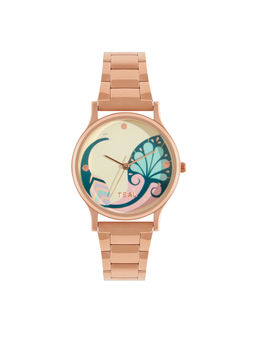 Teal by CHUMBAK - Rose Gold Urban Feathers Metal Link Strap Watch (M)