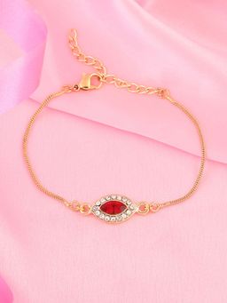 Estele - Gold Plated Artistic N Initial Bracelet with Crystals and Divine Red for Women