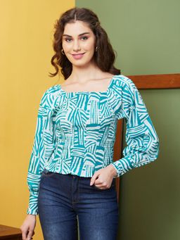 Globus - Women Teal Printed Casual Square Neck Top