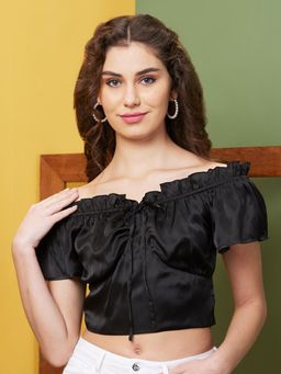 Globus - Women Black Solid Party Off-Shoulder Top