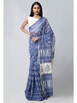 Unnati Silks - Navy Blue Pure Sico Saree with Unstitched Blouse