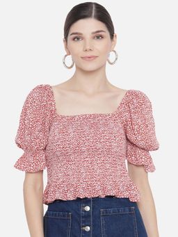 Trend Arrest - Orange Ditsy Print Smoking Crop Top