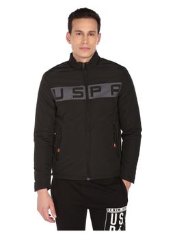 U.S. Polo Assn. Denim Co. - Men Black High Neck Brand Print Polyester Casual Jacket