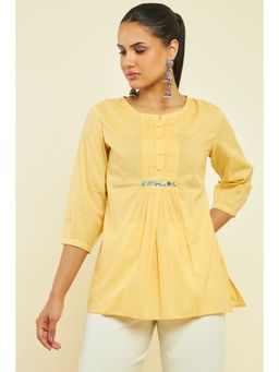 Soch - Women Yellow Cotton Solid Tunic