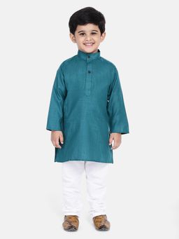 BownBee - Stand Collar Cotton Kurta Pyjama- Blue (Set of 2)