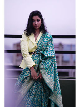 BEGUM BELIYA - Tiffany Blue Banarasi Saree with Unstitched Blouse