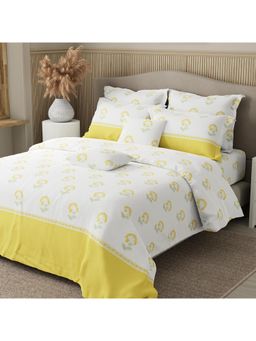 Boutique Living - Yellow & White Floral Bedsheet with 4 Pillow Covers & 2 Cushion Covers (King)