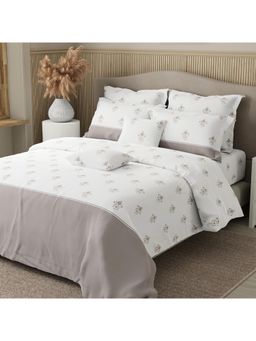 Boutique Living - Grey & White Floral Bedsheet with 4 Pillow Covers & 2 Cushion Covers (King)
