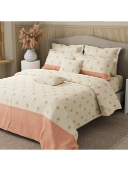 Boutique Living - Peach Floral Bedsheet with 4 Pillow Covers & 2 Cushion Covers (King)
