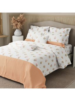 Boutique Living - Pink & Orange Floral Bedsheet with 4 Pillow Covers & 2 Cushion Covers (King)