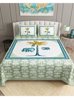 Bella Casa - Multi-Color Nature Cotton Bedsheet with 2 Pillow Covers (King)