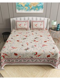 Bella Casa - Beige Nature Cotton Bedsheet with 2 Pillow Covers (King)