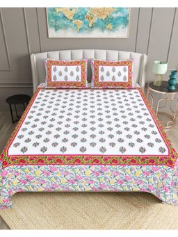 Bella Casa - Multi-Color Floral Cotton Bedsheet with 2 Pillow Covers (King)