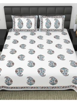 Bella Casa - Multi-Color Floral Cotton Bedsheet with 2 Pillow Covers (King)
