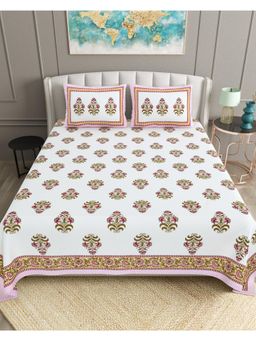 Bella Casa - Multi-Color Floral Cotton Bedsheet with 2 Pillow Covers (King)