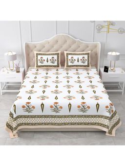 Bella Casa - Multi-Color Ethnic Cotton Bedsheet with 2 Pillow Covers (King)