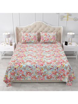 Bella Casa - Multi-Color Ethnic Cotton Bedsheet with 2 Pillow Covers (King)