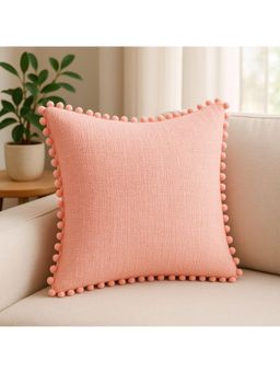 THROW PILLOW - Cozy Blush Peach Cotton Basketweave Square Cushion Cover (16 x 16)