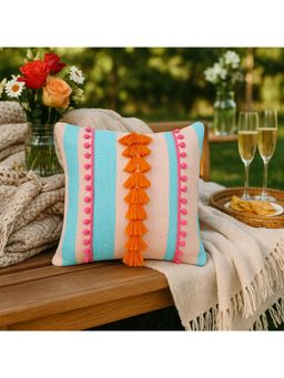 THROW PILLOW - Savannah Peach Mint Cotton Basketweave Cushion Cover (16 x 16)